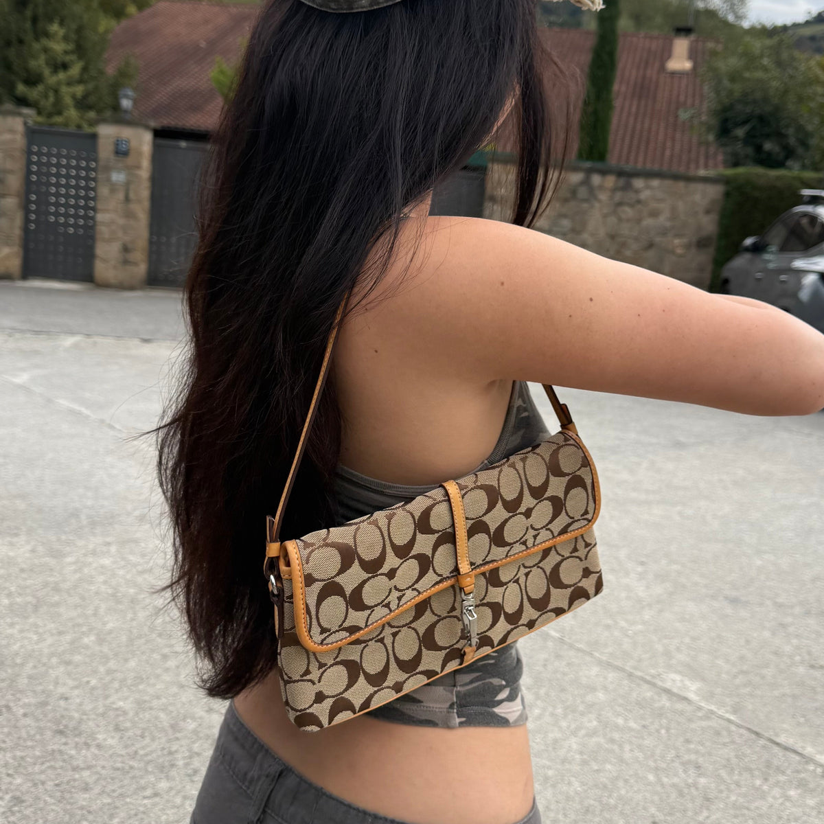 COACH Signature Canvas Clip Shoulder Bag