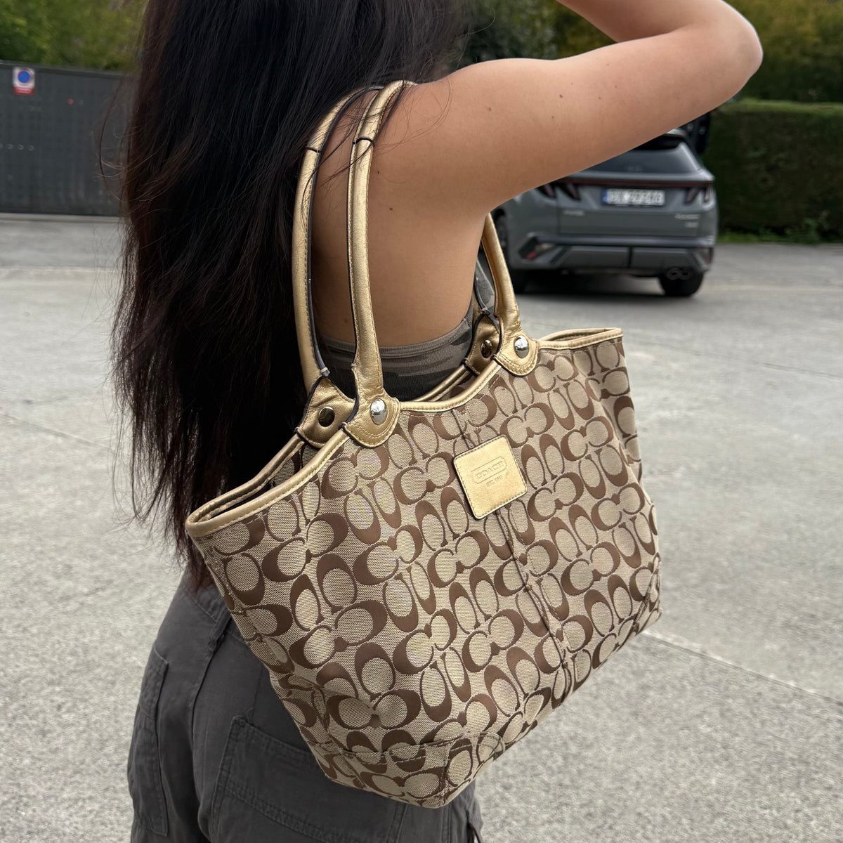COACH Signature Pleated Gallery Tote